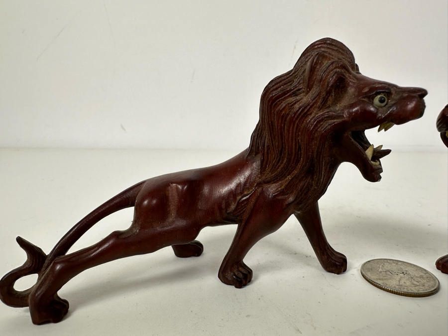 Pair Of Vintage Carved Wooden Lions 5'W X 3'H [Photo 6]