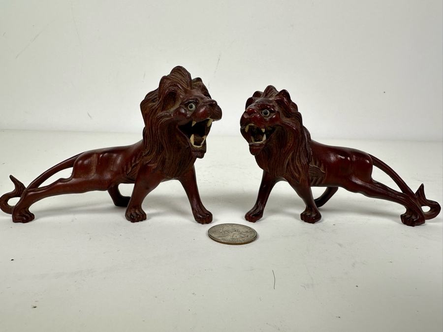 Pair Of Vintage Carved Wooden Lions 5'W X 3'H [Photo 7]