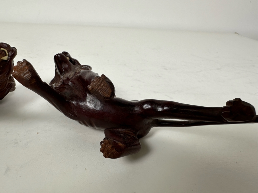 Pair Of Vintage Carved Wooden Lions 5'W X 3'H [Photo 12]