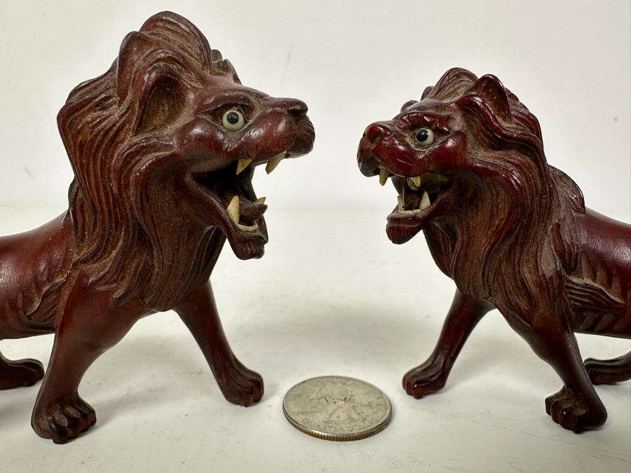 Pair Of Vintage Carved Wooden Lions 5'W X 3'H [Photo 3]