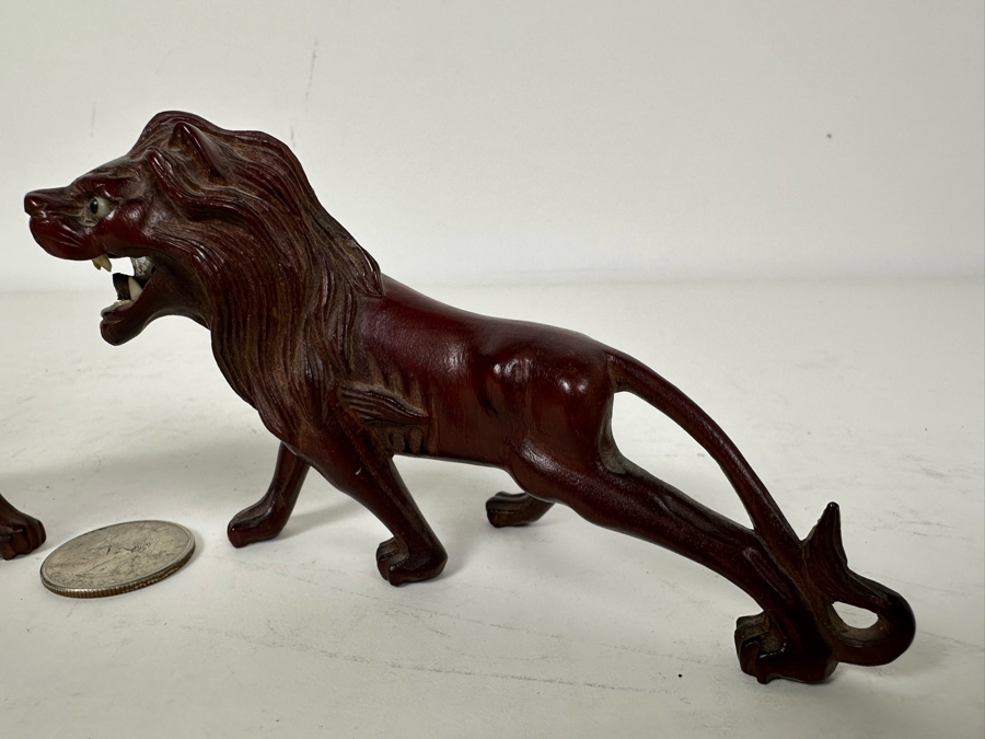 Pair Of Vintage Carved Wooden Lions 5'W X 3'H [Photo 5]