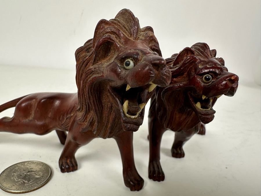 Pair Of Vintage Carved Wooden Lions 5'W X 3'H [Photo 9]