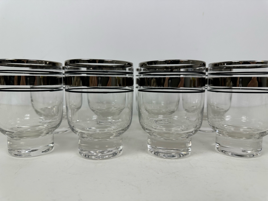 (8) Vintage MCM Eva Zeisel Platinum Black Stripe Old Fashioned Rocks Barware Glasses Stockholm 4.25'H [Photo 2]