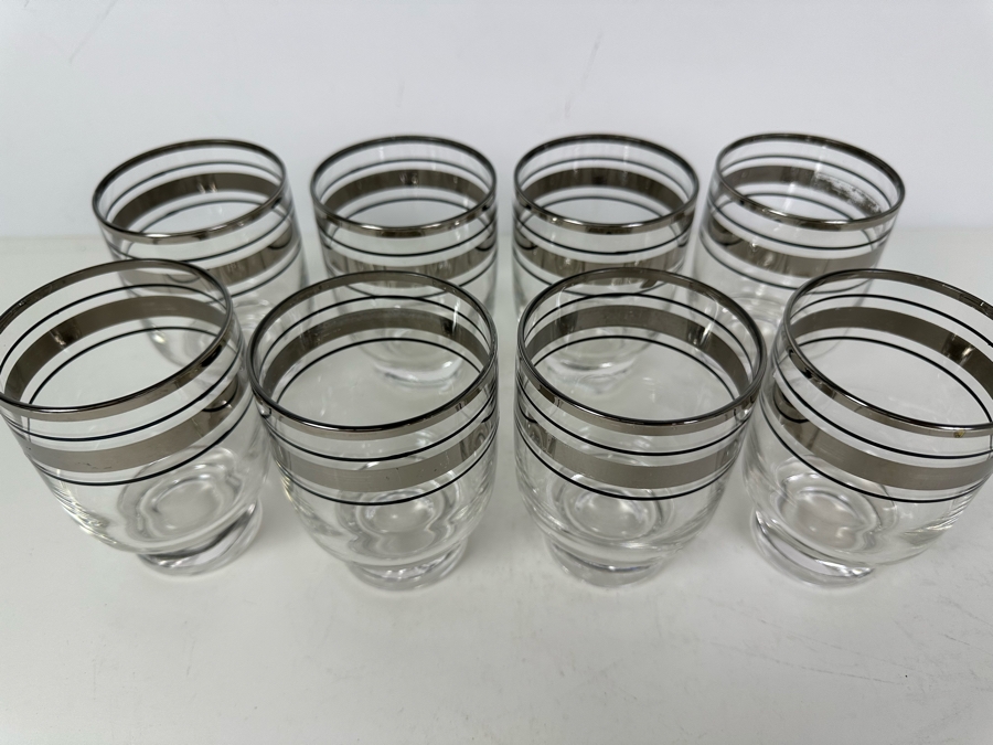 (8) Vintage MCM Eva Zeisel Platinum Black Stripe Old Fashioned Rocks Barware Glasses Stockholm 4.25'H [Photo 3]