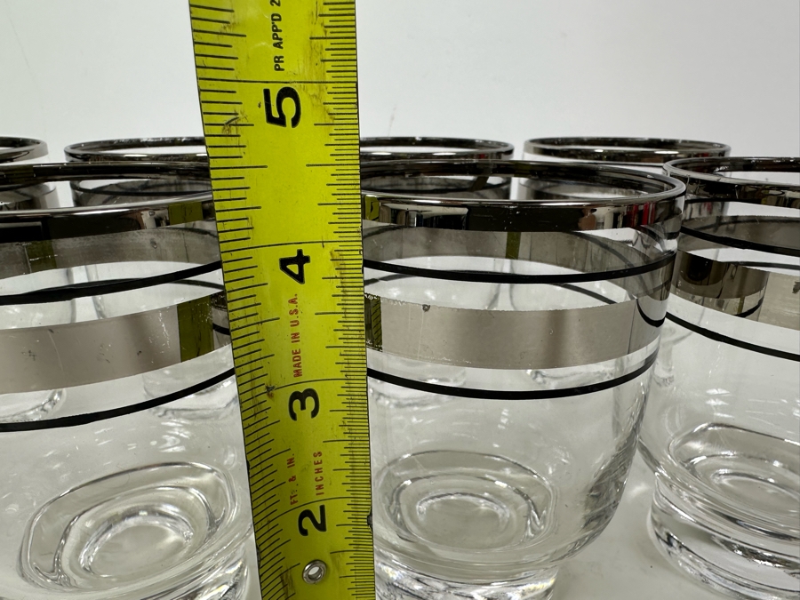(8) Vintage MCM Eva Zeisel Platinum Black Stripe Old Fashioned Rocks Barware Glasses Stockholm 4.25'H [Photo 4]