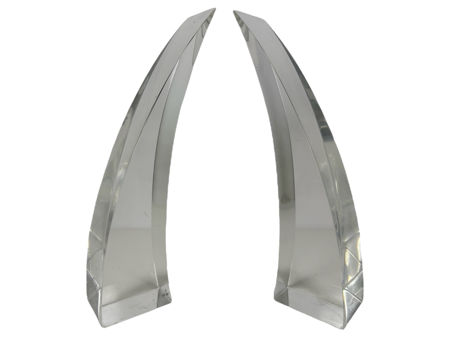 Pair Of Vintage Lucite Tusk Sculptures 13'H