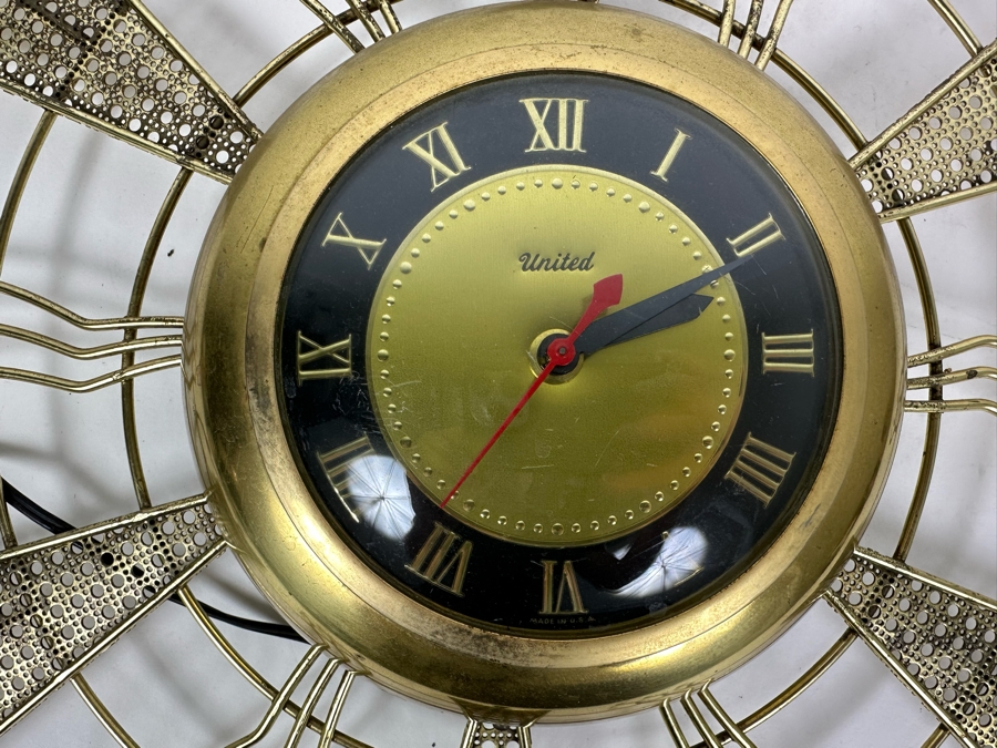 Vintage Mid-Century Modern Sunburst Wall Clock By United Clock Corp. 24'H [Photo 5]