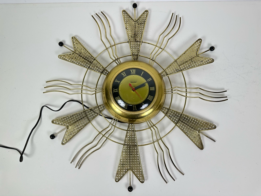 Vintage Mid-Century Modern Sunburst Wall Clock By United Clock Corp. 24'H [Photo 2]