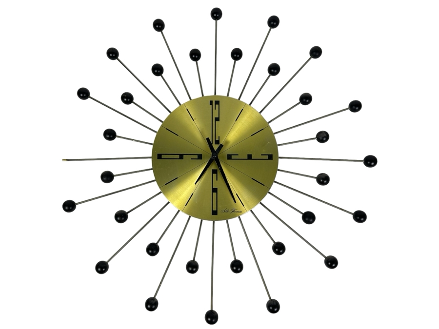 Vintage Mid-Century Modern Sunburst Wall Clock By Seth Thomas 'Random' Model 2724-000 Needs Need Movement 22'H