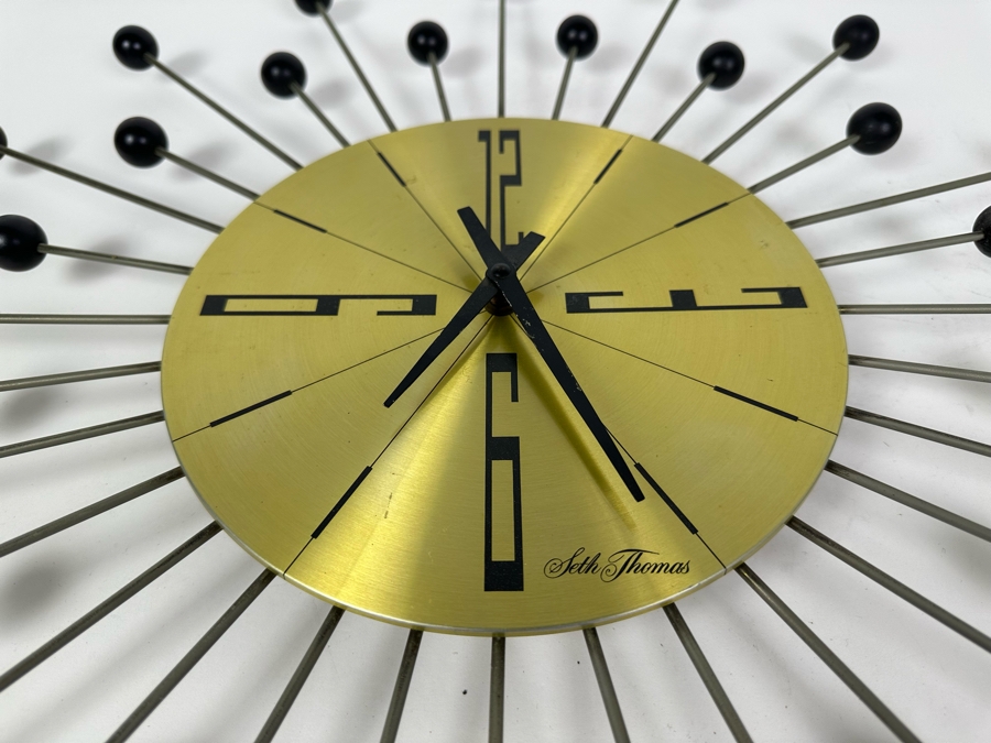 Vintage Mid-Century Modern Sunburst Wall Clock By Seth Thomas 'Random' Model 2724-000 Needs Need Movement 22'H [Photo 4]