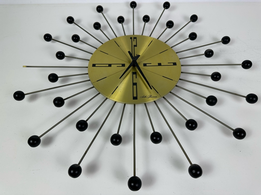 Vintage Mid-Century Modern Sunburst Wall Clock By Seth Thomas 'Random' Model 2724-000 Needs Need Movement 22'H [Photo 5]