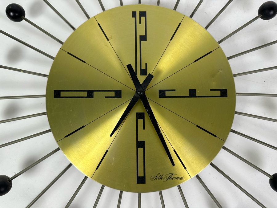 Vintage Mid-Century Modern Sunburst Wall Clock By Seth Thomas 'Random' Model 2724-000 Needs Need Movement 22'H [Photo 3]