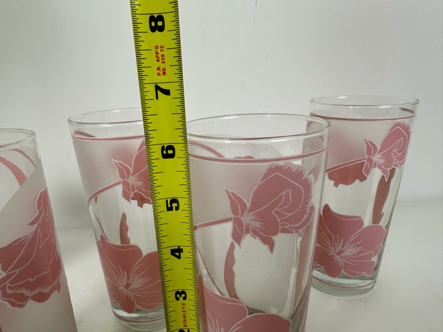 (5) Vintage Culver Pink Hibiscus Glasses 6'H [Photo 4]