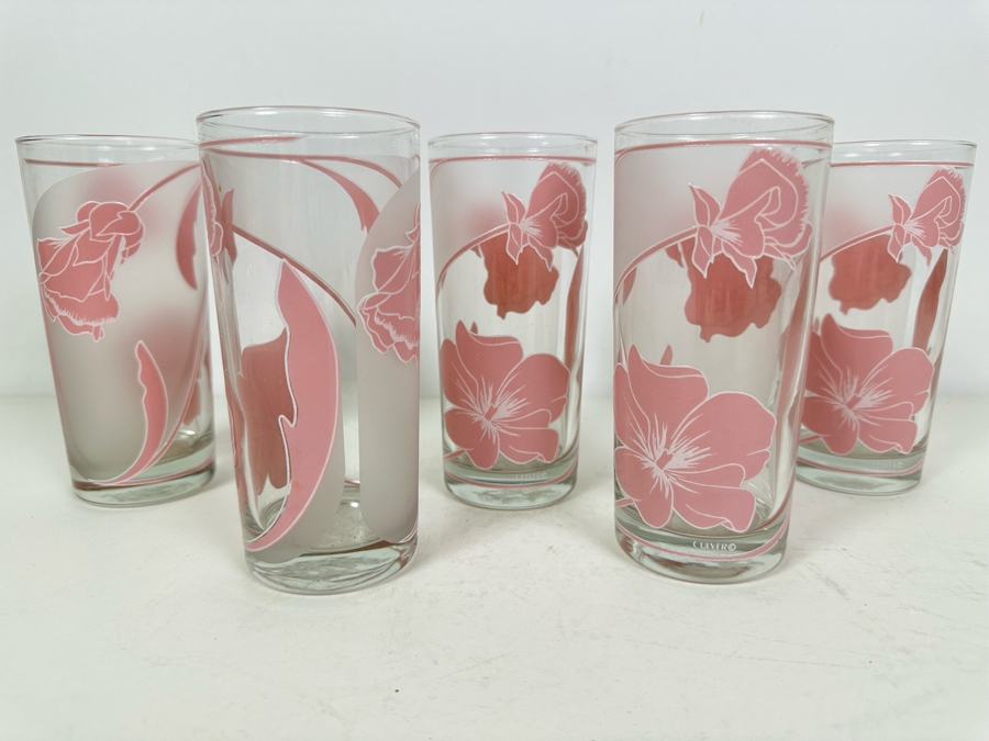(5) Vintage Culver Pink Hibiscus Glasses 6'H [Photo 2]