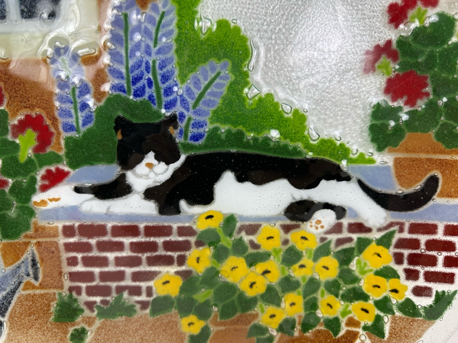 Peggy Karr Large Artist Signed Cat Art Glass Piece 16'W [Photo 3]