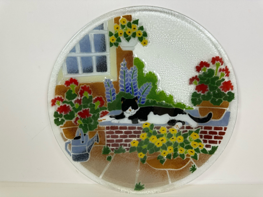 Peggy Karr Large Artist Signed Cat Art Glass Piece 16'W [Photo 2]