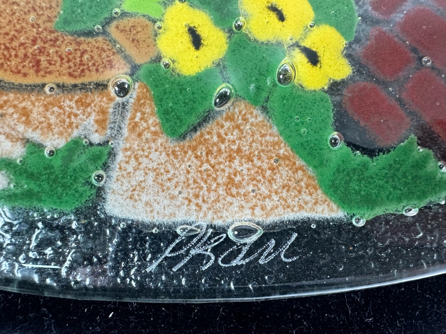 Peggy Karr Large Artist Signed Cat Art Glass Piece 16'W [Photo 7]