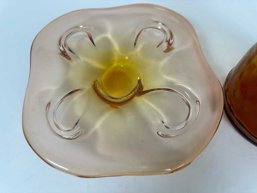 Vintage Italian Murano Glass Dish 9.5'W And Amber Glass Vase Carafe 10'H [Photo 4]