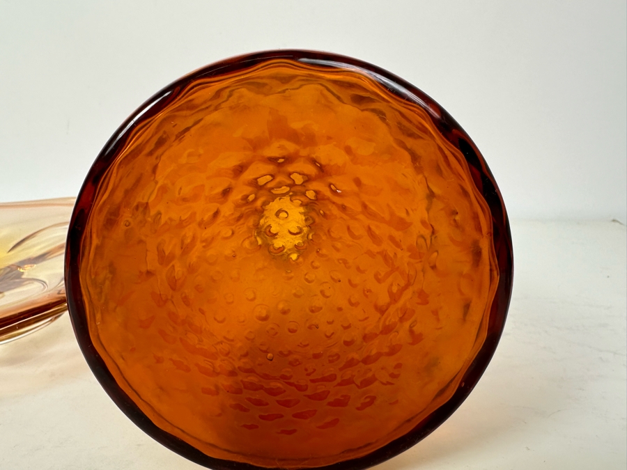 Vintage Italian Murano Glass Dish 9.5'W And Amber Glass Vase Carafe 10'H [Photo 8]