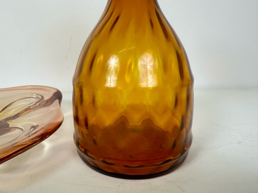 Vintage Italian Murano Glass Dish 9.5'W And Amber Glass Vase Carafe 10'H [Photo 7]