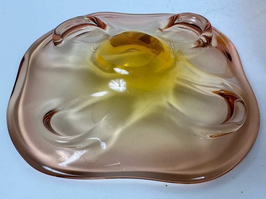 Vintage Italian Murano Glass Dish 9.5'W And Amber Glass Vase Carafe 10'H [Photo 9]