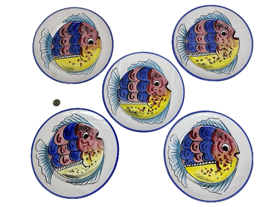 Set Of Five Hand Painted Italian Fish Plates Vietri 10.25'R [Photo 1]