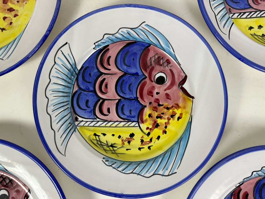 Set Of Five Hand Painted Italian Fish Plates Vietri 10.25'R [Photo 2]