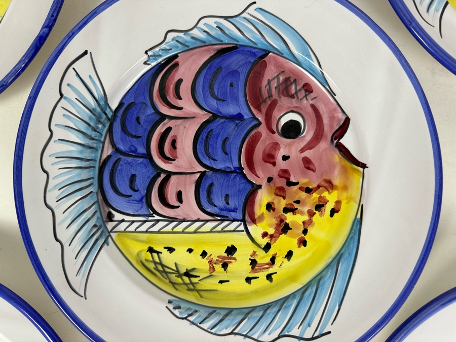 Set Of Five Hand Painted Italian Fish Plates Vietri 10.25'R [Photo 3]