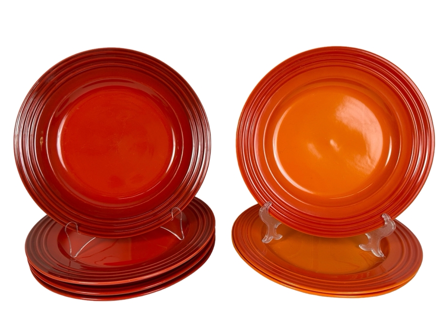 Le Creuset Stoneware Plates 12'R (3) Red Plates & (2) Orange Plates