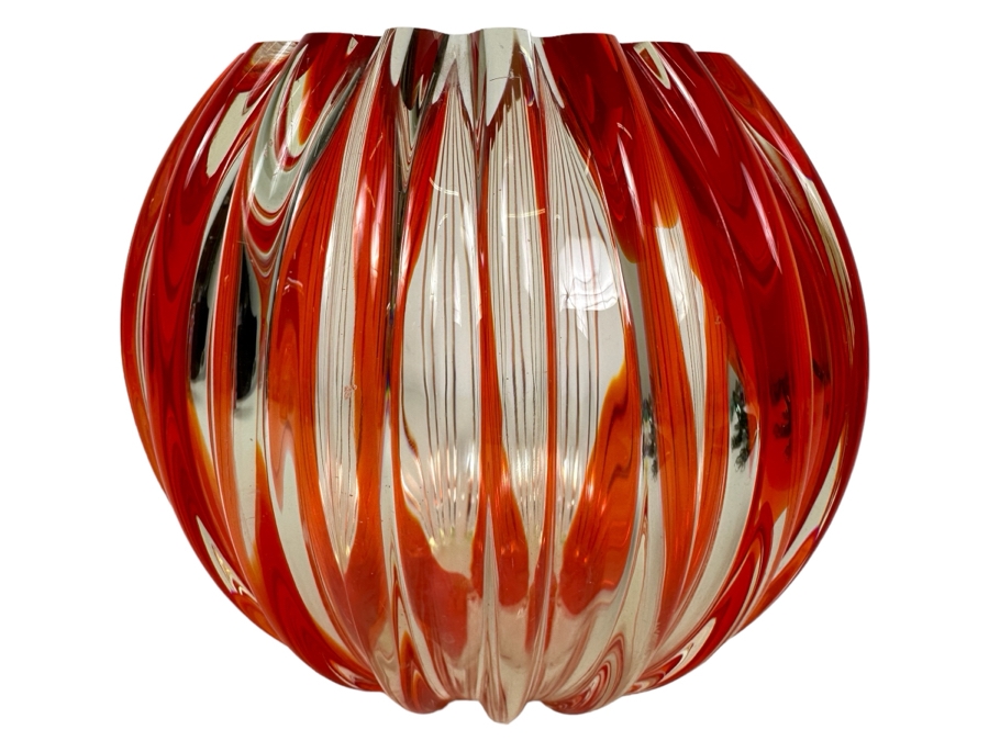 Vintage MCM Italian Murano Glass Ribbed Red Art Glass Vase 5.5'H [Photo 1]