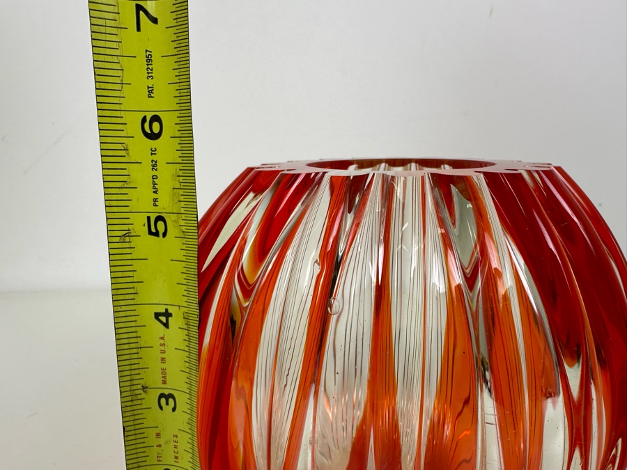 Vintage MCM Italian Murano Glass Ribbed Red Art Glass Vase 5.5'H [Photo 8]
