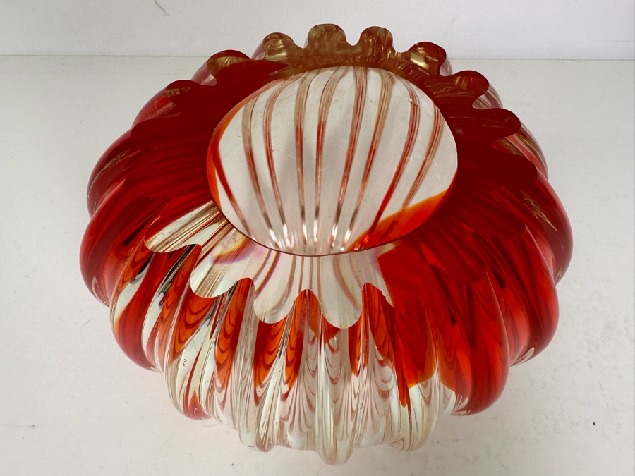 Vintage MCM Italian Murano Glass Ribbed Red Art Glass Vase 5.5'H [Photo 3]