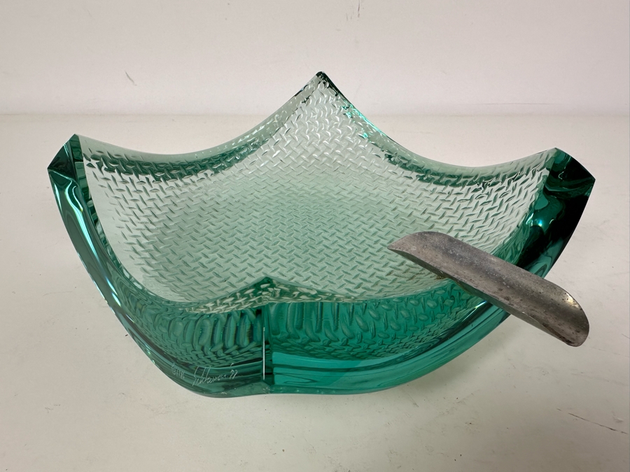 Vintage Artist Signed Stephen Schlanser Art Glass Ashtray 7'W [Photo 4]