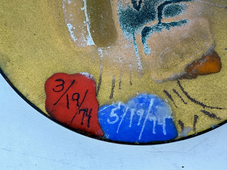 Collection Of Six Handmade Enamel Copper Plates Dishes Of Various Makes Including Annemarie Davidson And Bovano 4' - 5.75' [Photo 17]