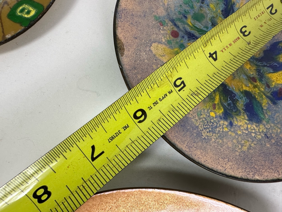 Collection Of Six Handmade Enamel Copper Plates Dishes Of Various Makes Including Annemarie Davidson And Bovano 4' - 5.75' [Photo 15]