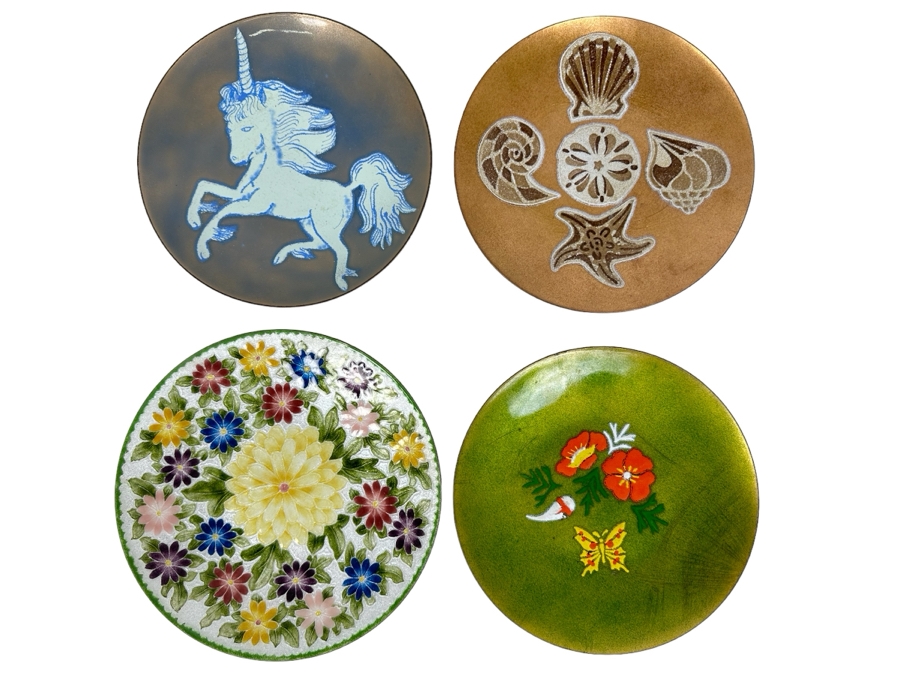 (4) Handmade Enamel Copper Plates Dishes Of Various Makes Including Annemarie Davidson 8'R [Photo 1]