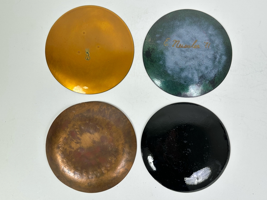 (4) Handmade Enamel Copper Plates Dishes Of Various Makes Including Annemarie Davidson 7.75'R [Photo 8]