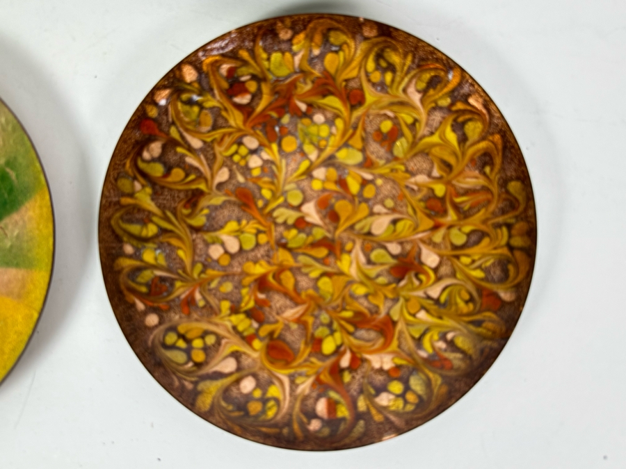 (4) Handmade Enamel Copper Plates Dishes Of Various Makes Including Annemarie Davidson 7.75'R [Photo 2]