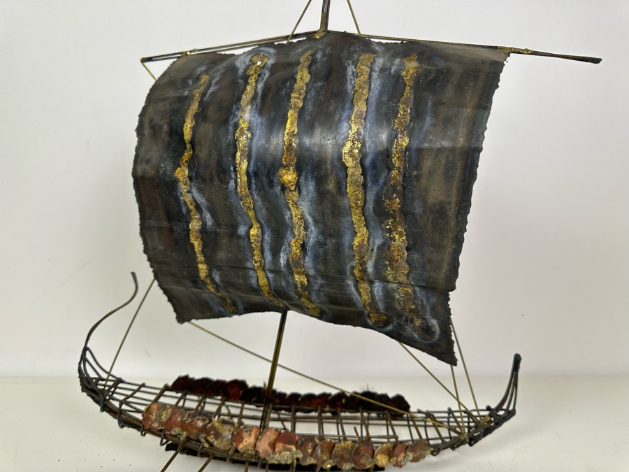 Vintage Mid-Century Modern Metal Viking Sailing Ship Sculpture 15'W X 10'D X 16'H [Photo 3]