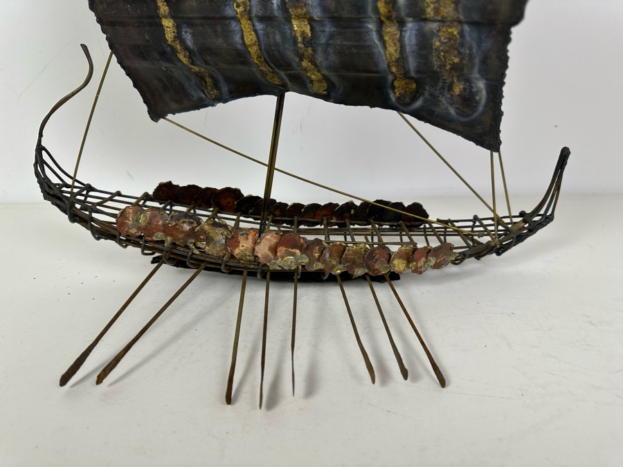 Vintage Mid-Century Modern Metal Viking Sailing Ship Sculpture 15'W X 10'D X 16'H [Photo 4]