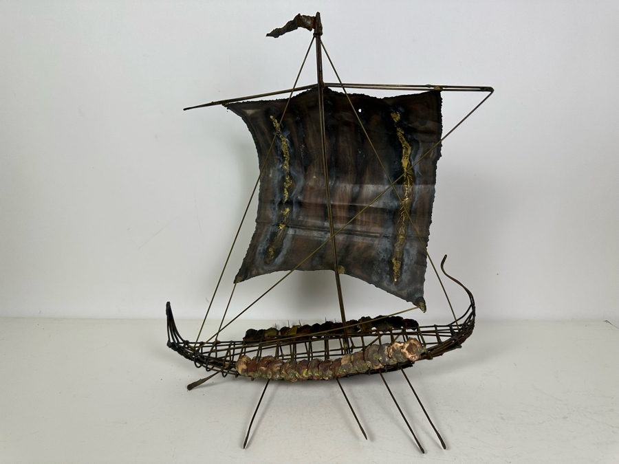 Vintage Mid-Century Modern Metal Viking Sailing Ship Sculpture 15'W X 10'D X 16'H [Photo 5]