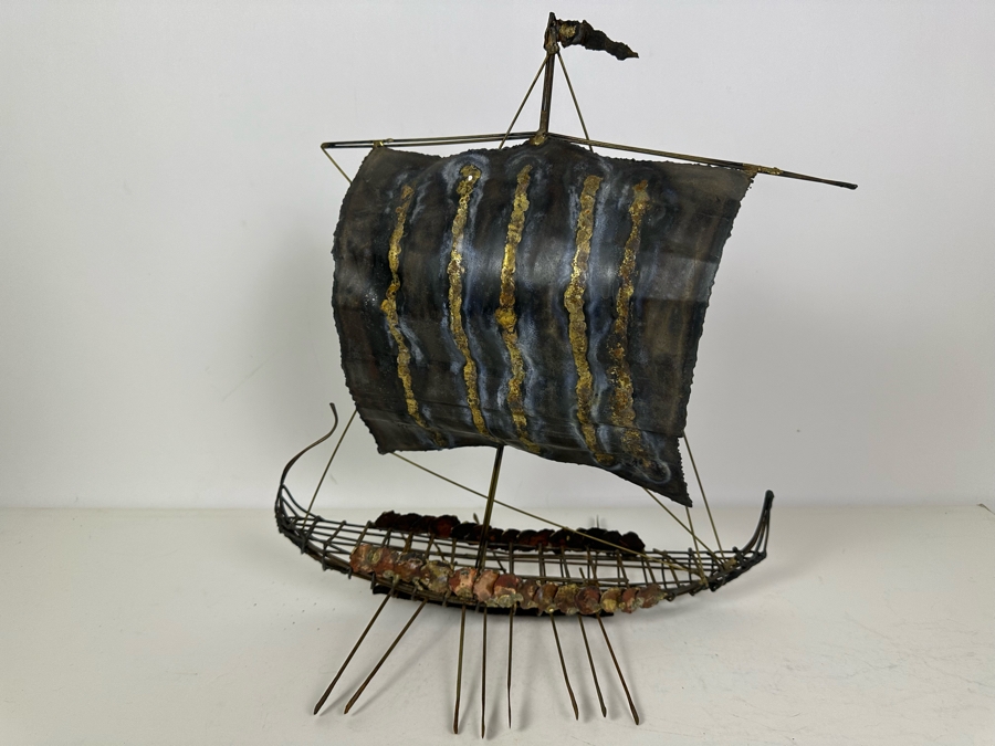 Vintage Mid-Century Modern Metal Viking Sailing Ship Sculpture 15'W X 10'D X 16'H [Photo 2]