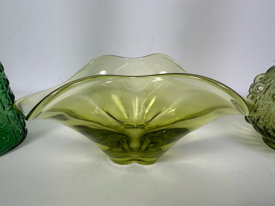 Vintage MCM Italian Empoli Glass Bottle 13'H (L), Vintage Art Glass Bowl 5'H (M) Imperial Glass Decanter With Stopper 12'H (R) [Photo 4]