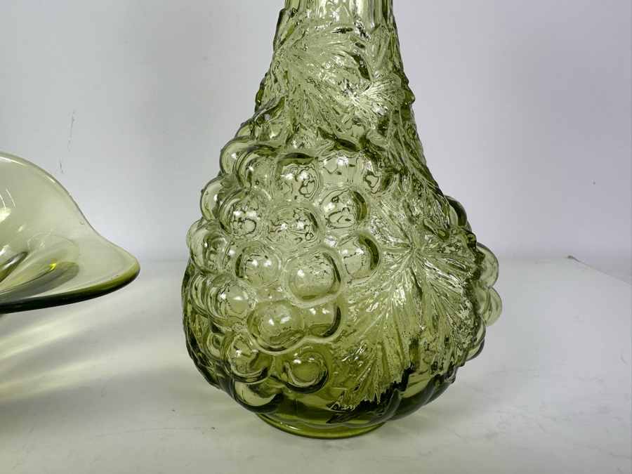 Vintage MCM Italian Empoli Glass Bottle 13'H (L), Vintage Art Glass Bowl 5'H (M) Imperial Glass Decanter With Stopper 12'H (R) [Photo 6]