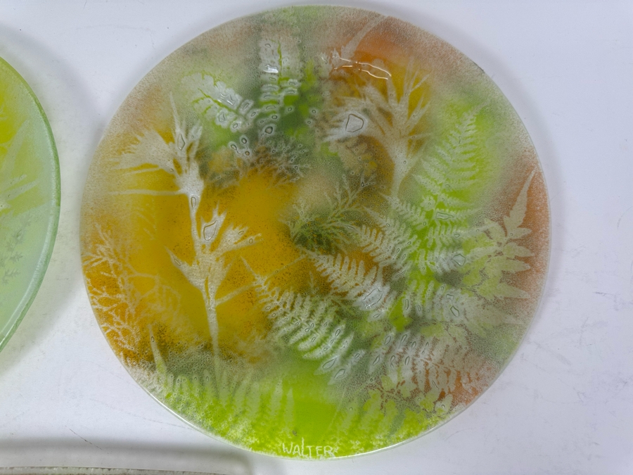 (3) Studio Art Glass Plates With Ferns By Edwin D. Walter 10.75'W [Photo 4]