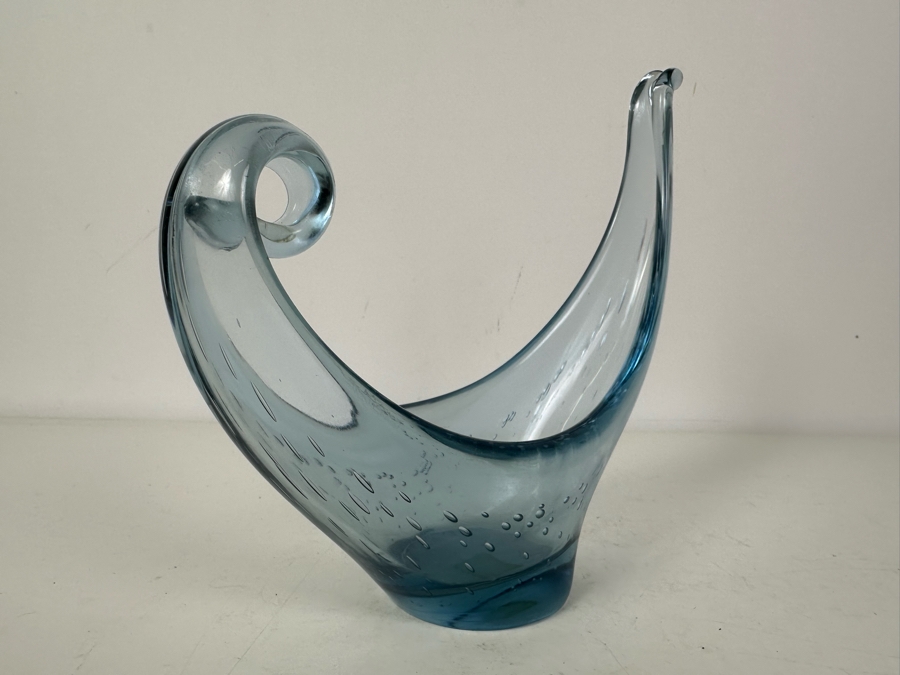 Vintage MCM Handmade Abstract Art Glass Altaglass Bowl Made In England 9'W X 8'H [Photo 2]