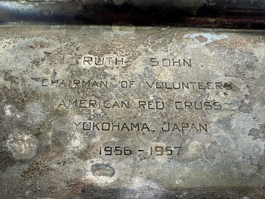 Small Sterling Silver Tray Engraved 'Ruth Sohn - Chairman Of Volunteers American Red Cross Yokohama, Japan 1956-1957' 6'W X 4'D 96.4g [Photo 4]