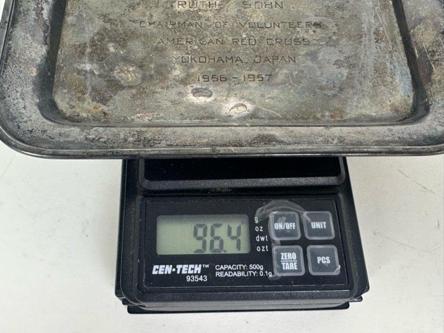 Small Sterling Silver Tray Engraved 'Ruth Sohn - Chairman Of Volunteers American Red Cross Yokohama, Japan 1956-1957' 6'W X 4'D 96.4g [Photo 6]