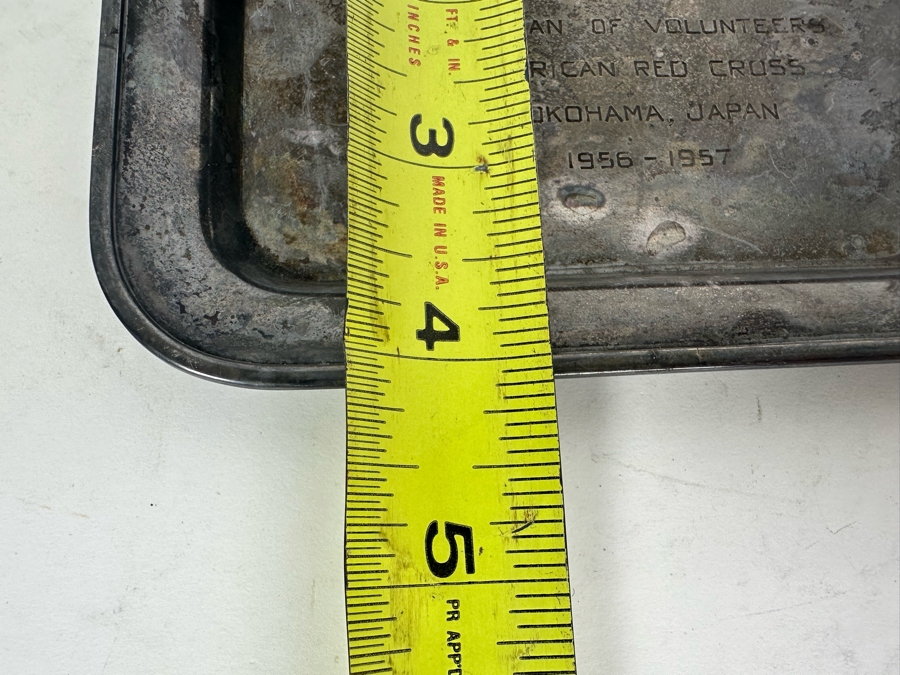 Small Sterling Silver Tray Engraved 'Ruth Sohn - Chairman Of Volunteers American Red Cross Yokohama, Japan 1956-1957' 6'W X 4'D 96.4g [Photo 8]