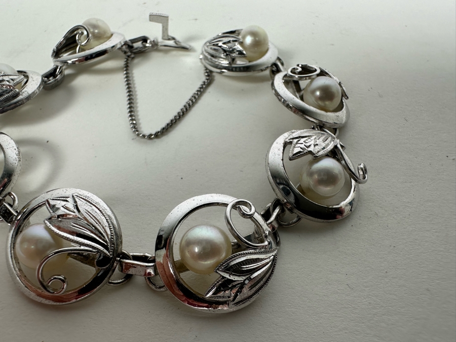 Sterling Silver With Pearls 6' Bracelet 18.6g [Photo 2]